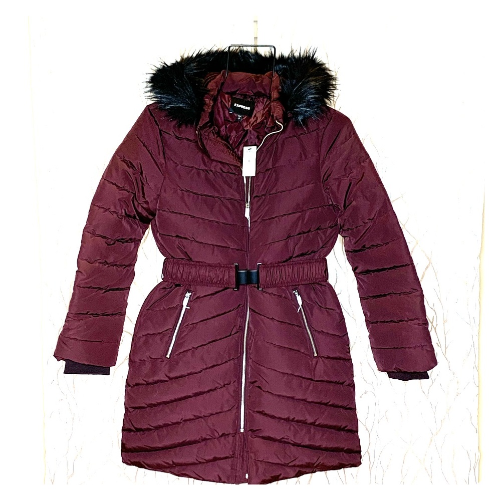 Women’s Long Belted Puffer Coat by Express